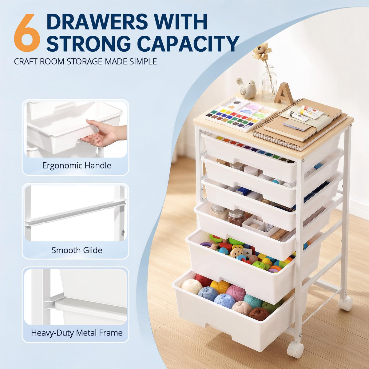 Rolling Storage Cart with 6 Drawers A77987