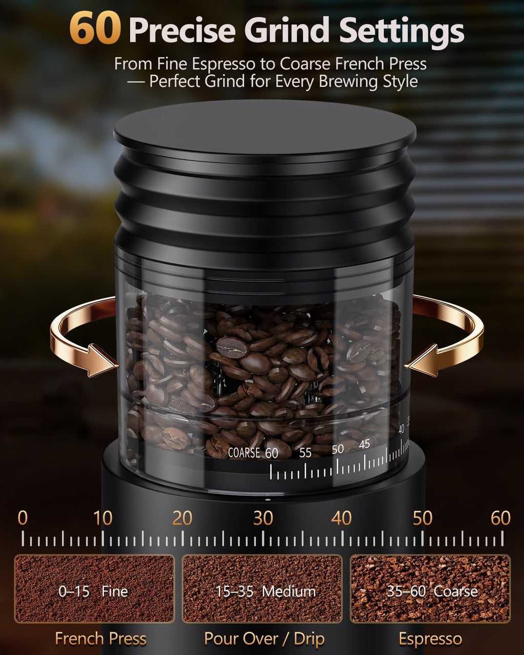Rechargeable Conical Burr Coffee Grinder with 60 Grind Settings B452729