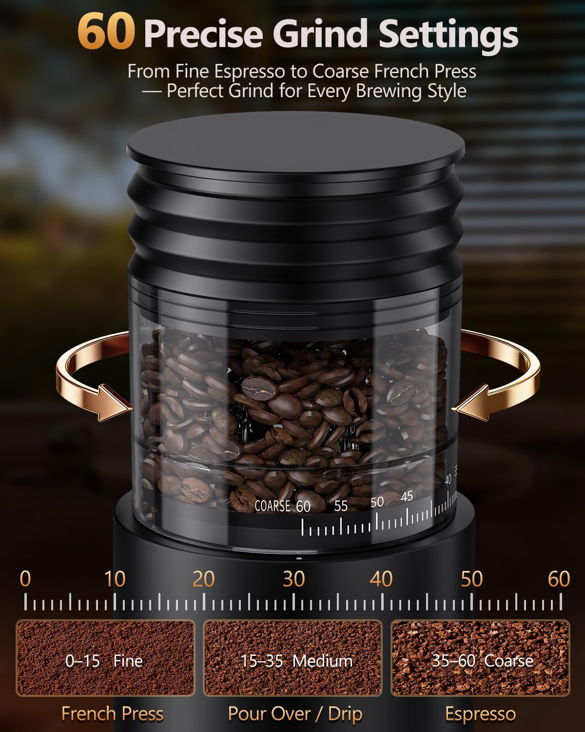 Rechargeable Conical Burr Coffee Grinder with 60 Grind Settings B452729