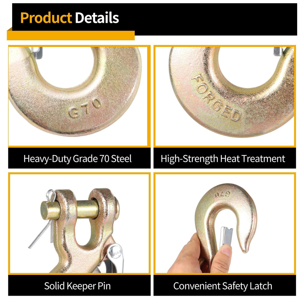 4-Pack 3/8-Inch Grade 70 Forged Steel Clevis Slip Hooks 18,000 Lbs Capacity I620