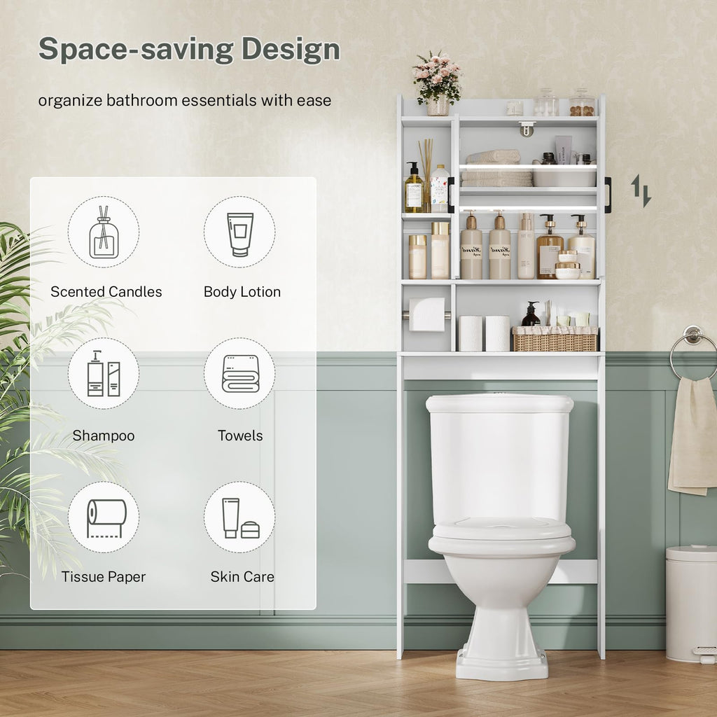 Over The Toilet Storage Cabinet with 4 Open Shelves and Adjustable Shelf, White P2970