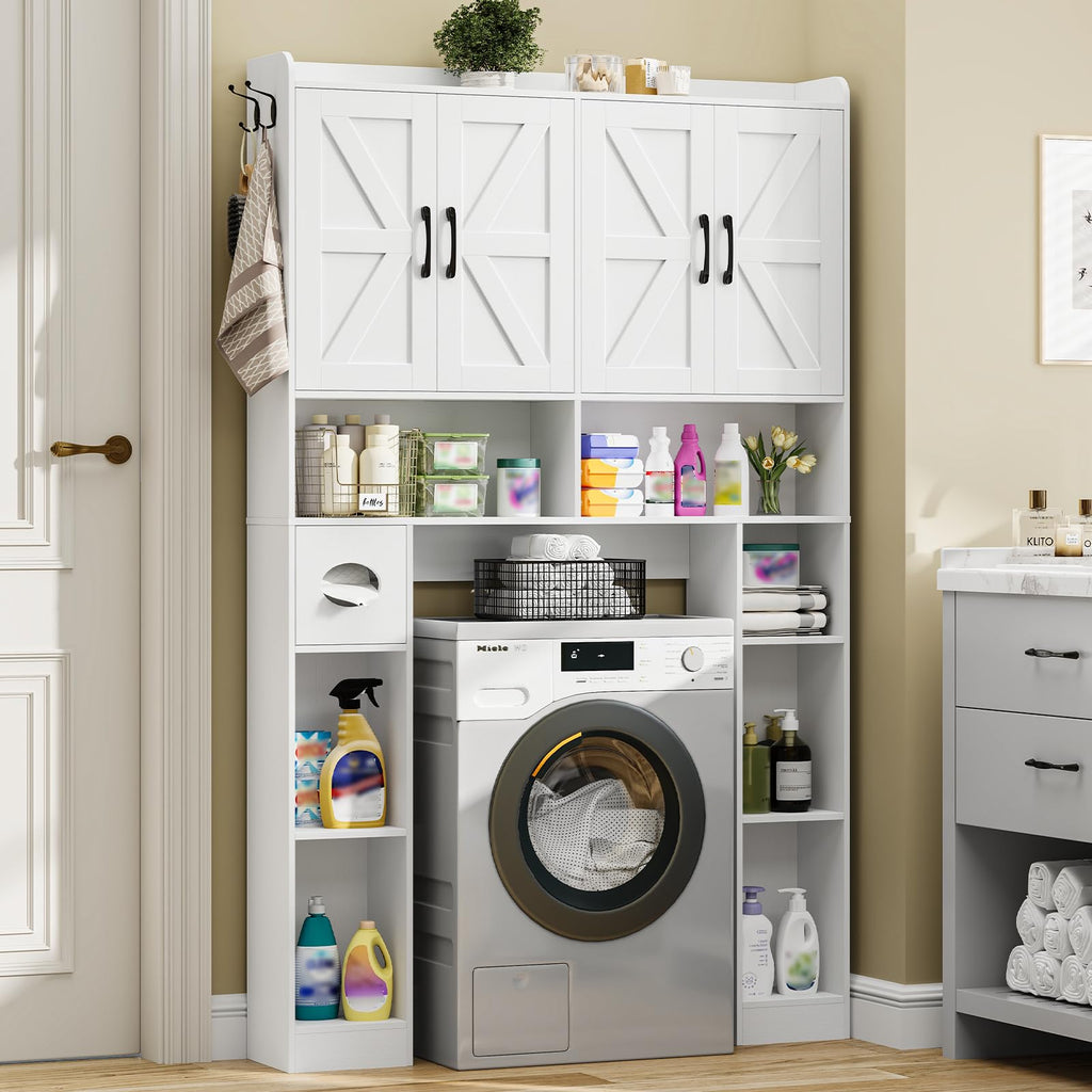 White Over The Toilet Storage Cabinet with 4 Doors V925