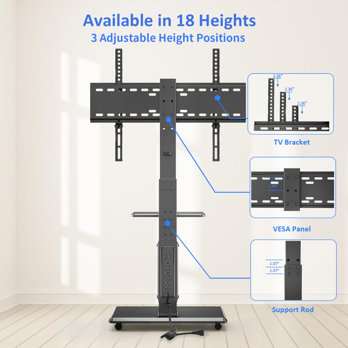 Rolling TV Stand with Power Outlet for 32-75" TV Z7444