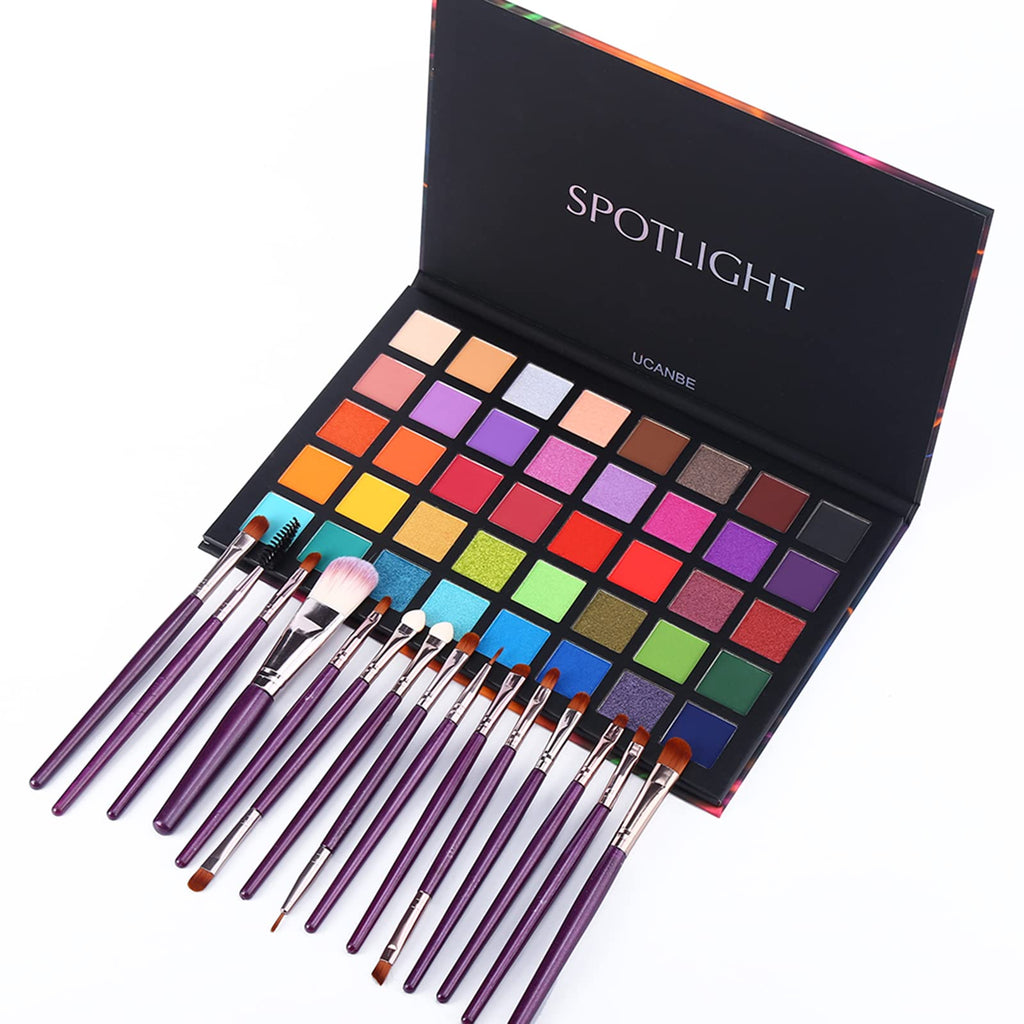 40 Color Matte Shimmer Eyeshadow Palette + 15 Pc Eye Brushes U714