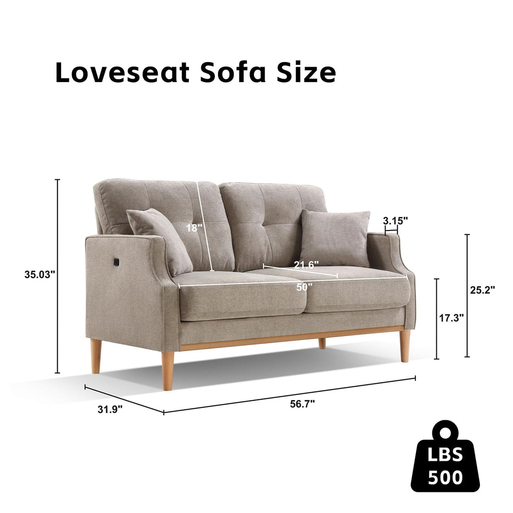 Light Grey Fabric Upholstered 2-Seat Loveseat Sofa with USB Port V632