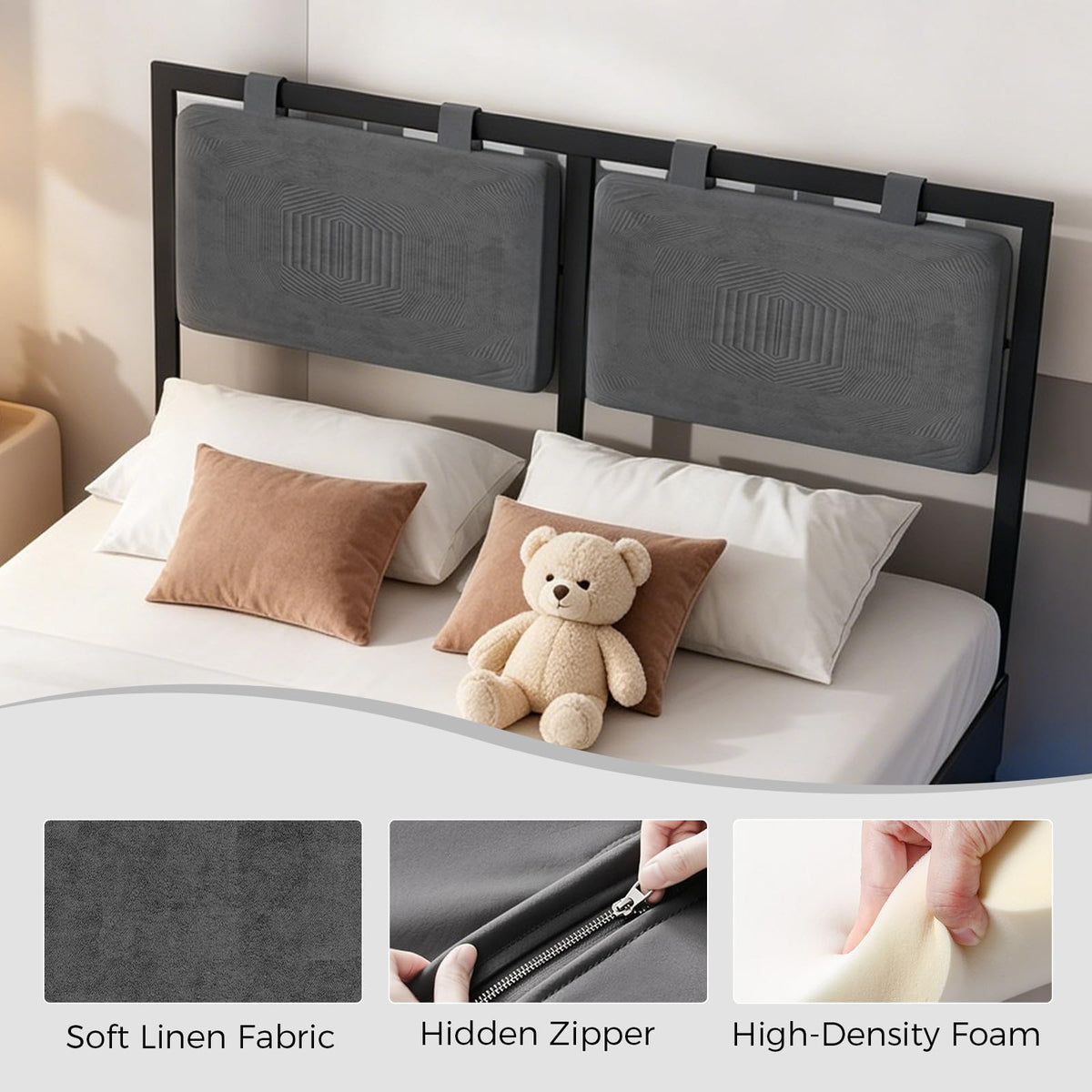 Full Size Floating Bed Frame with LED Lights and Adjustable Headboard L118783