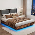 Full Size Floating Bed Frame with LED Lights and Adjustable Headboard L118783