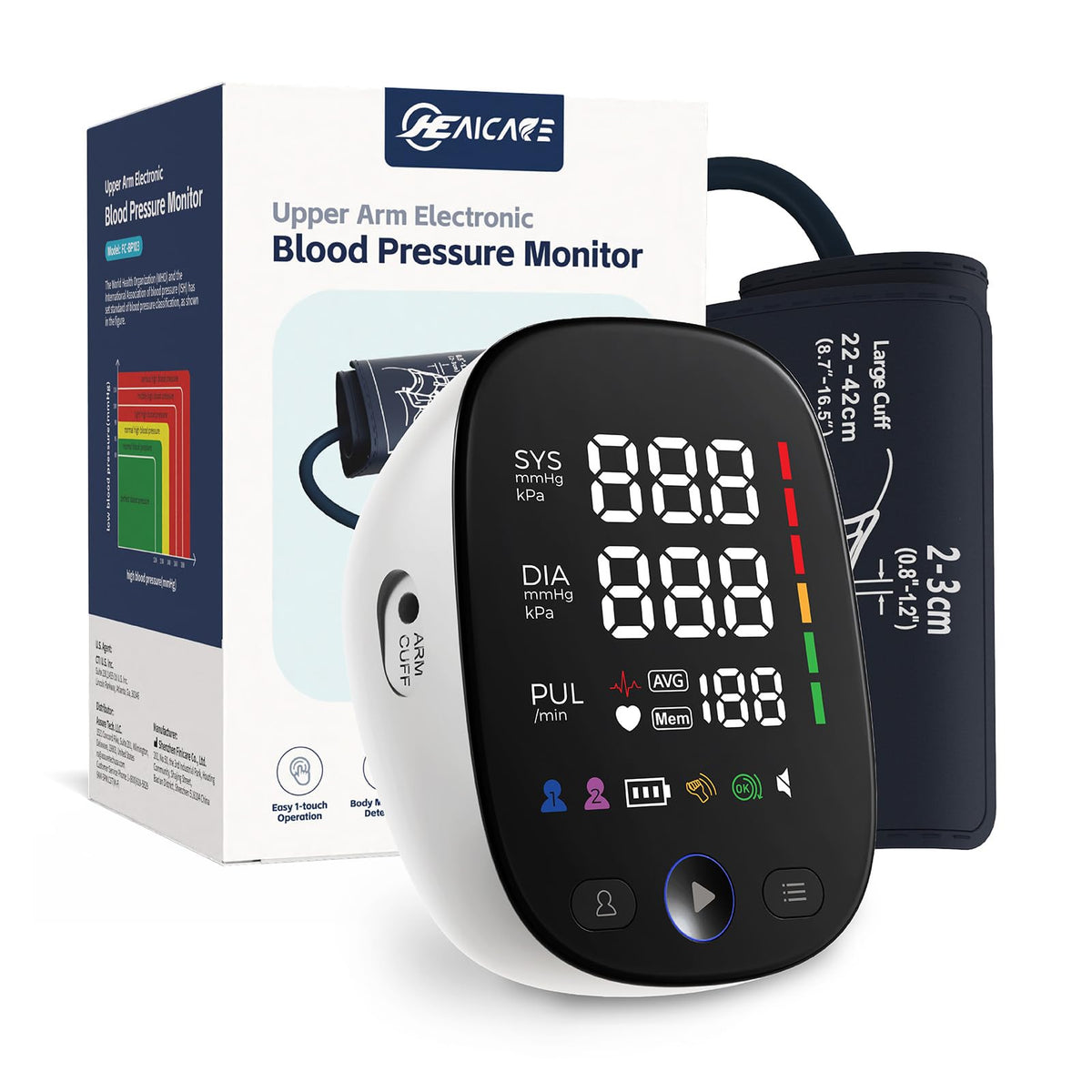 Blood Pressure Monitor with Large Color-Backlit LED Display, 240 Memory, Adjustable Wide Cuff 8.5-16.5" Y5414