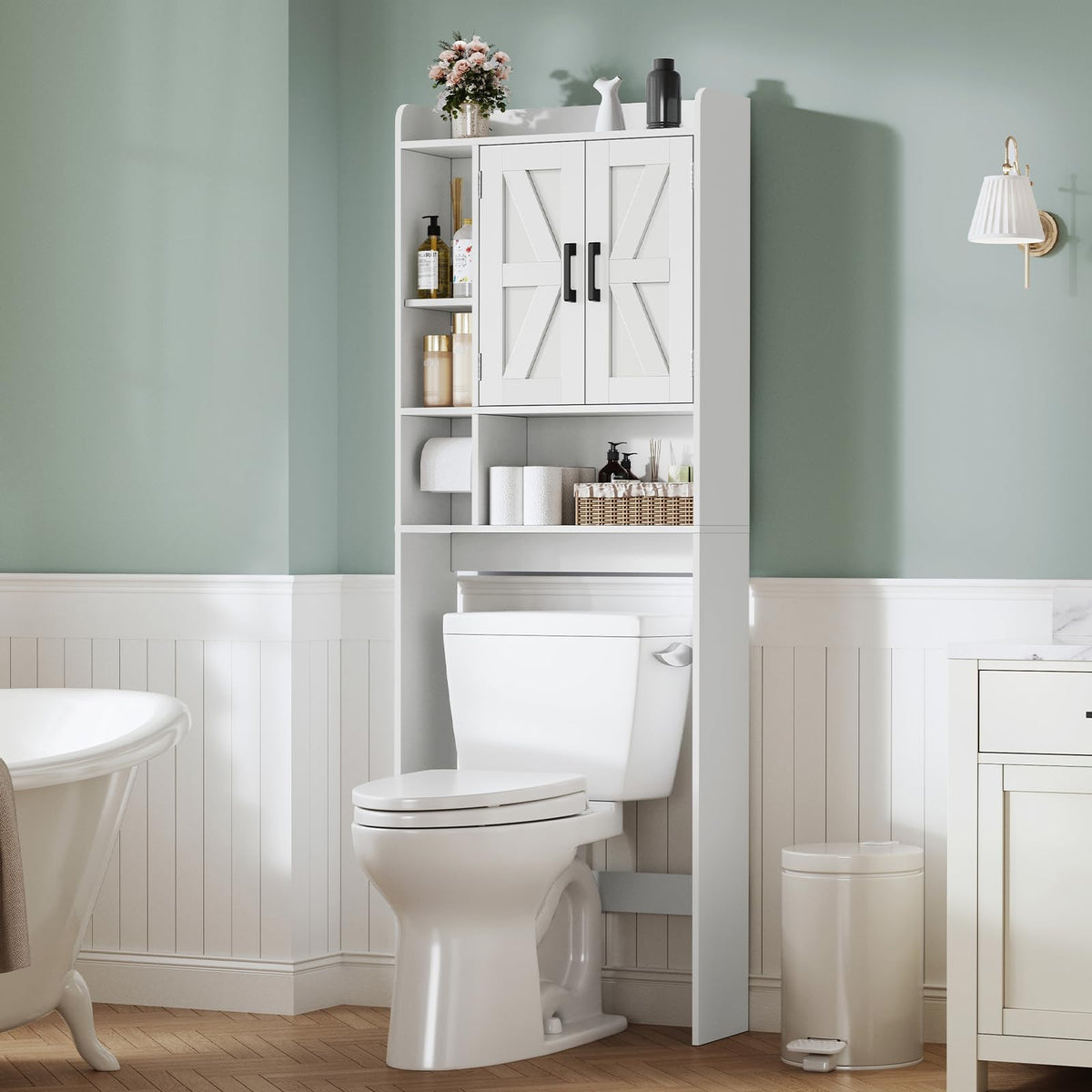 Over The Toilet Storage Cabinet with 4 Open Shelves and Adjustable Shelf, White P2970