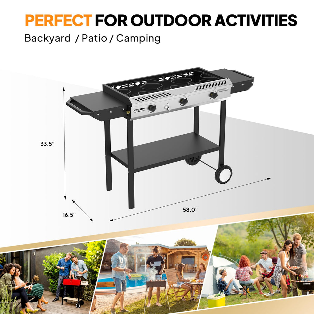 3 Burner Propane Gas Stove with Side Shelves U887