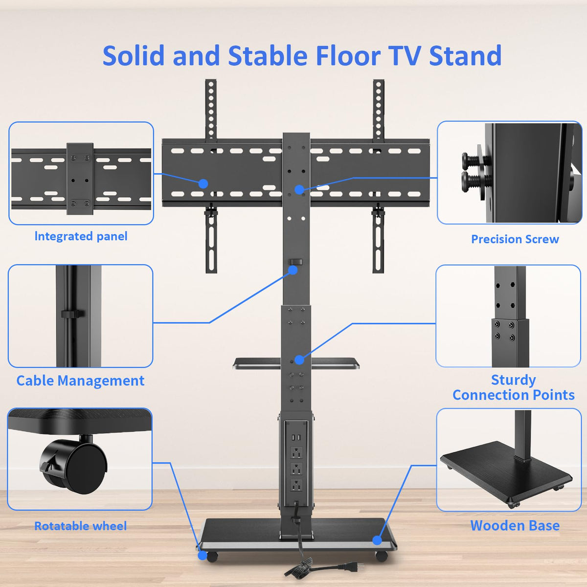 Rolling TV Stand with Power Outlet for 32-75" TV Z7444