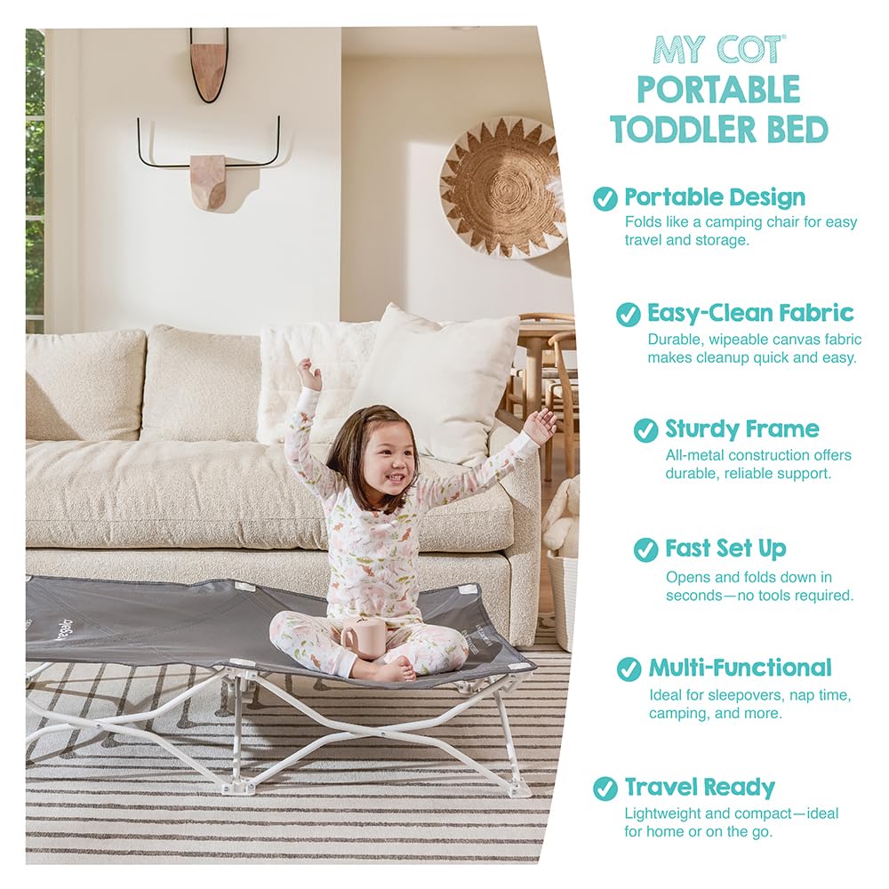 Portable Toddler Cot, Foldable Lightweight Travel Bed, Gray T2106