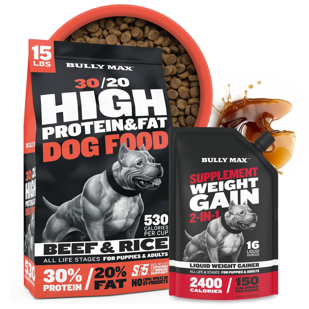 High Protein Beef Dog Food 15 lbs. Weight Gainer Supplement Bundle O6428