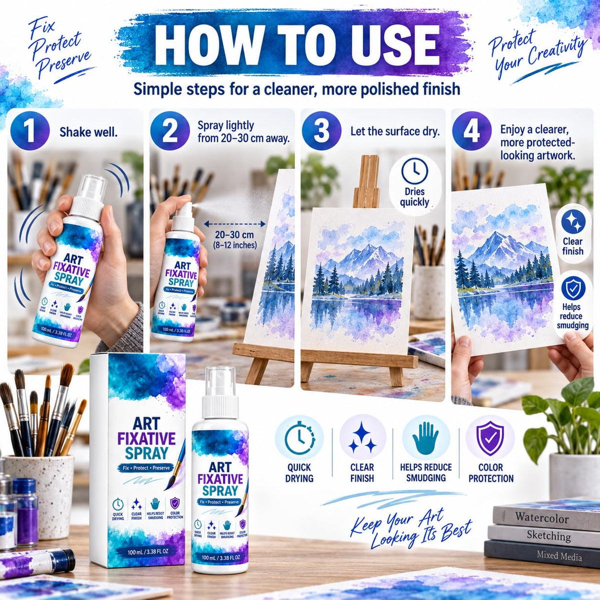 Art Fixative Spray for Pencil & Mixed Media, 4 Pack Q6593