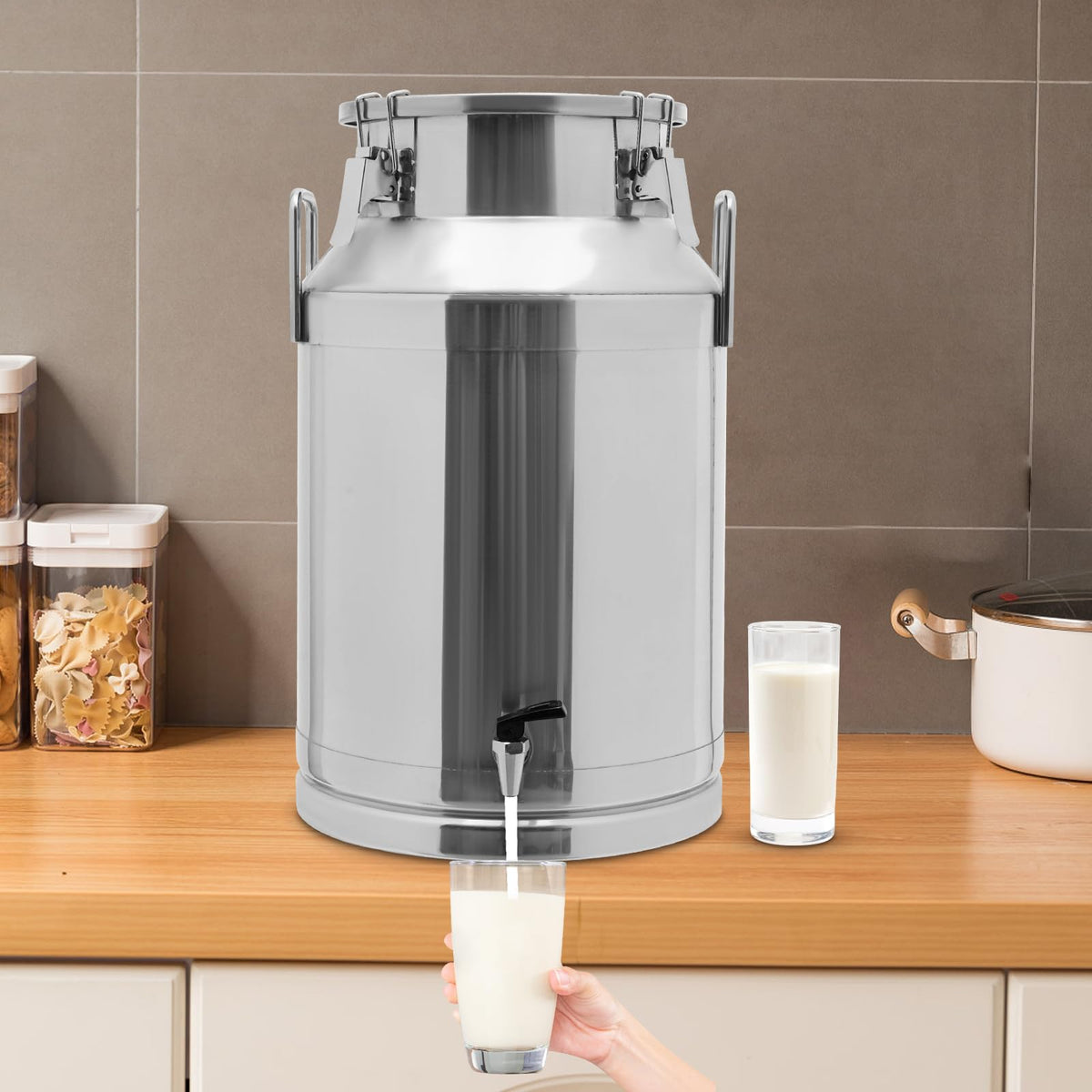 10 Gal Stainless Steel Milk Can Bucket with Faucet and Lid R26982