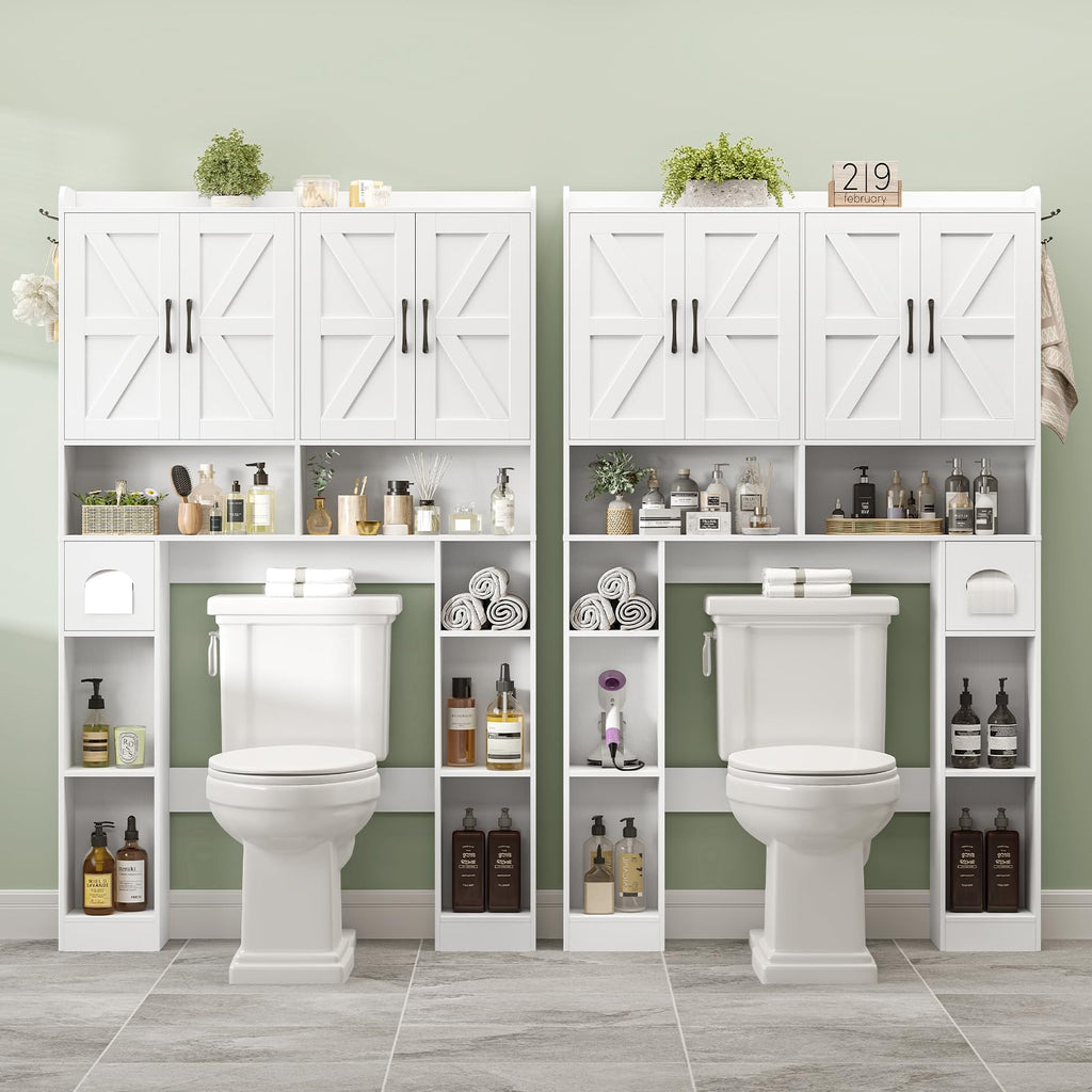 White Over The Toilet Storage Cabinet with 4 Doors V925