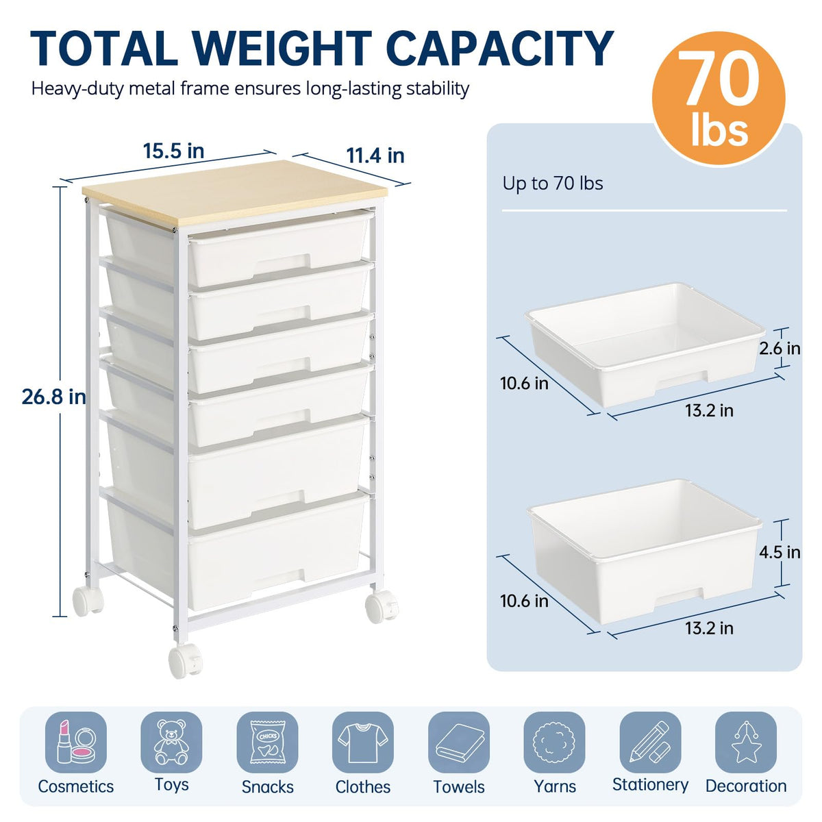 Rolling Storage Cart with 6 Drawers A77987