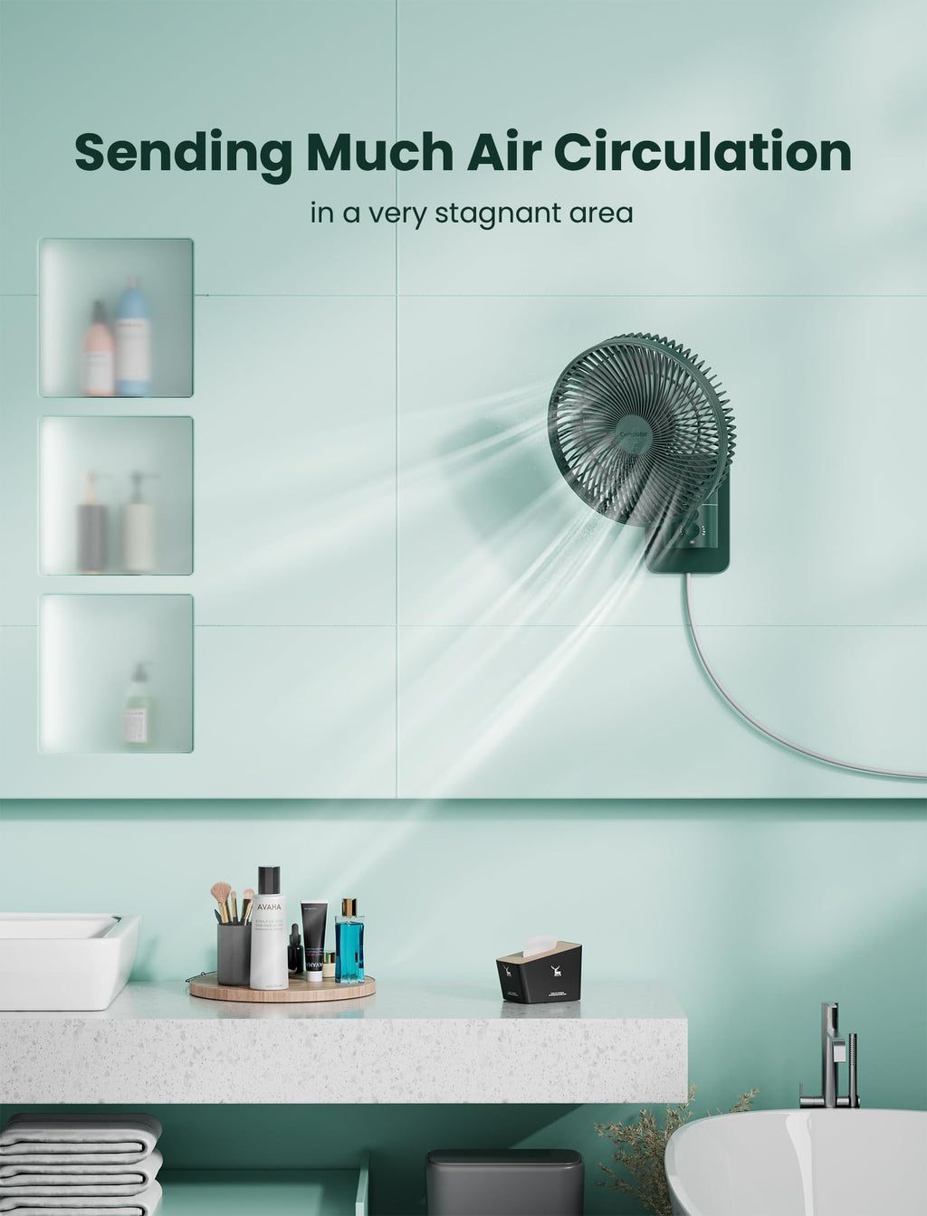 Wall Mounted Oscillating Fan with Remote and Timer, 8.5 Inch 4 Speeds D2491