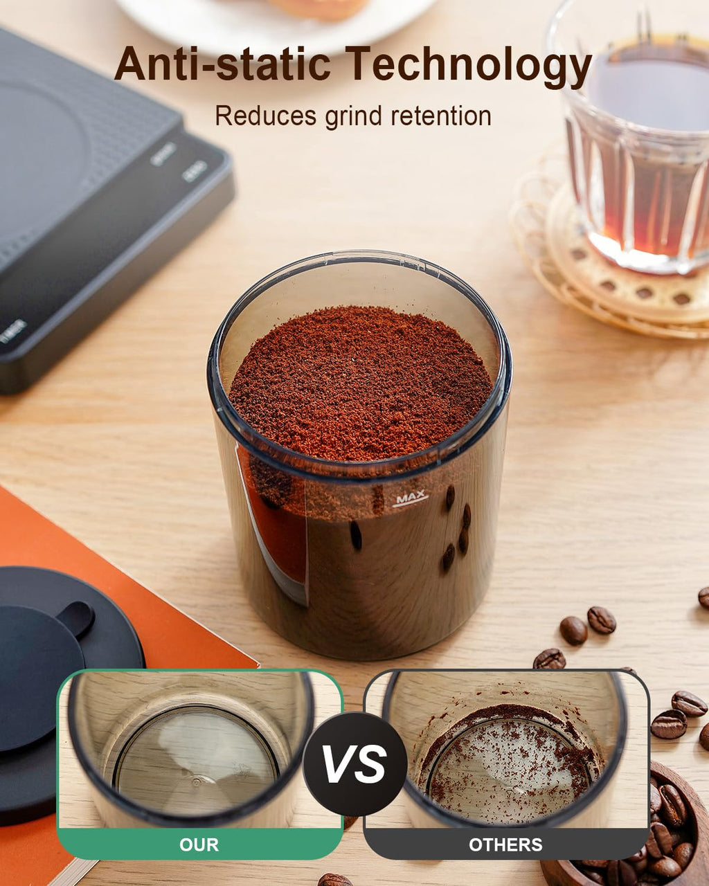 Conical Burr Coffee Grinder with Scale, 31 Grind Settings, Stainless Steel, Black S326