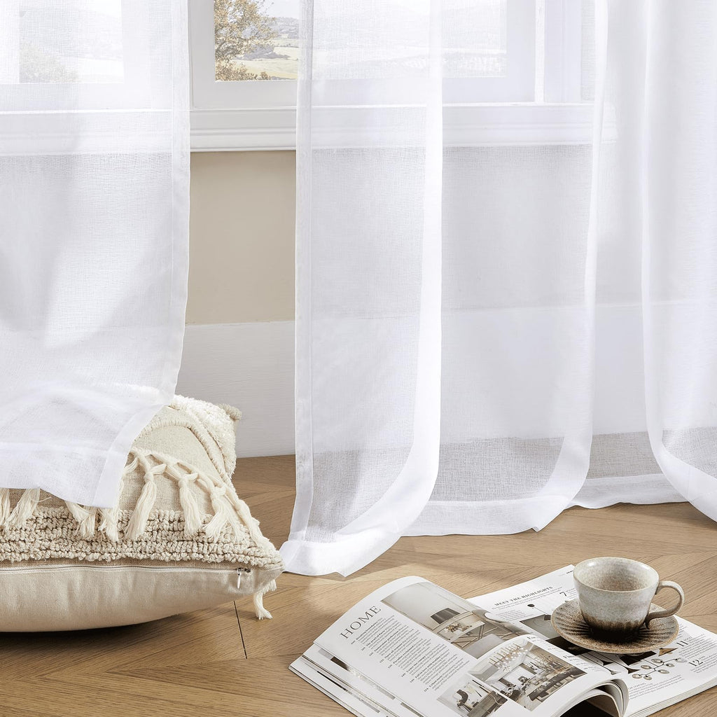 White 95 Inches Long Rod Pocket Sheer Curtains Set of 2 F4138