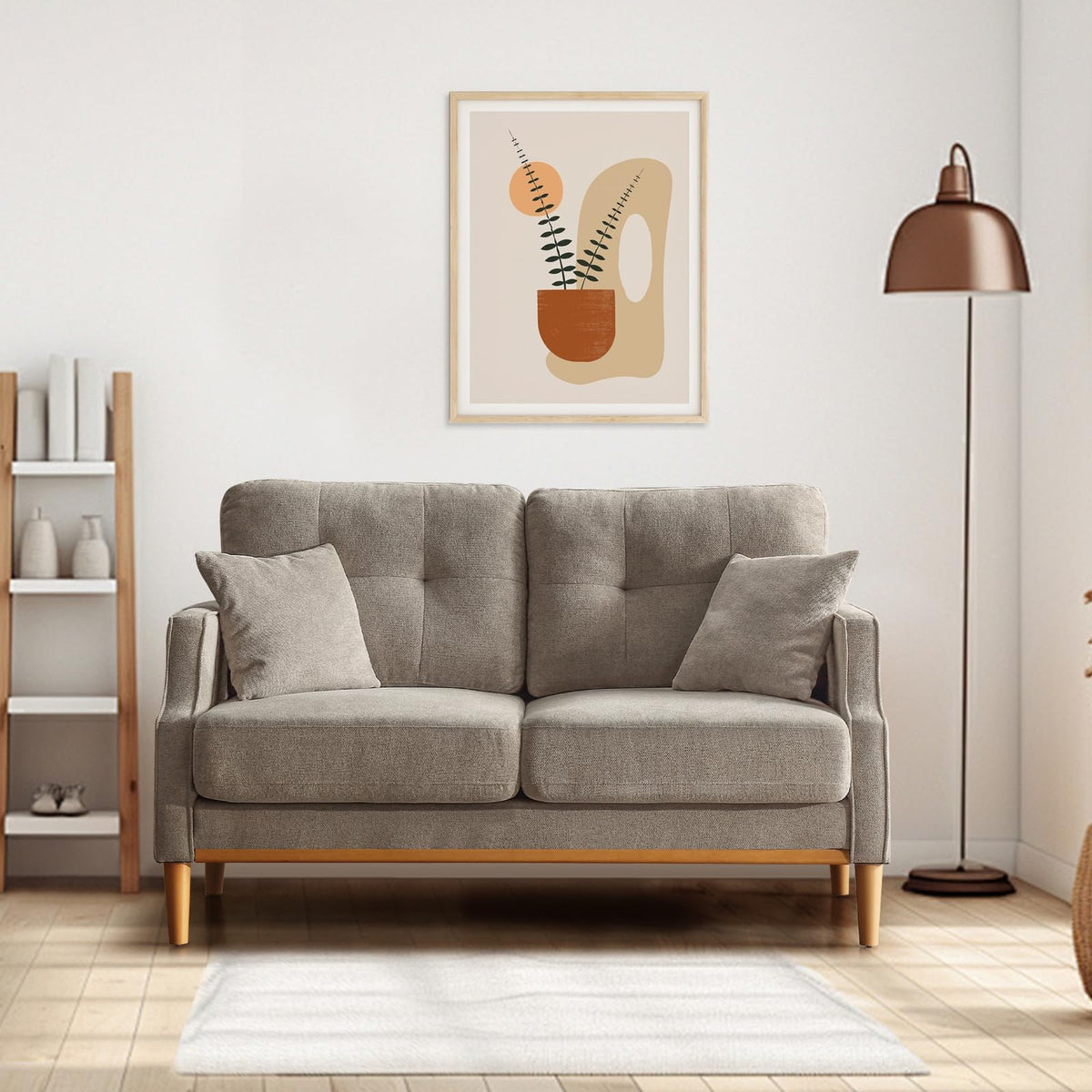 Light Grey Fabric Upholstered 2-Seat Loveseat Sofa with USB Port V632