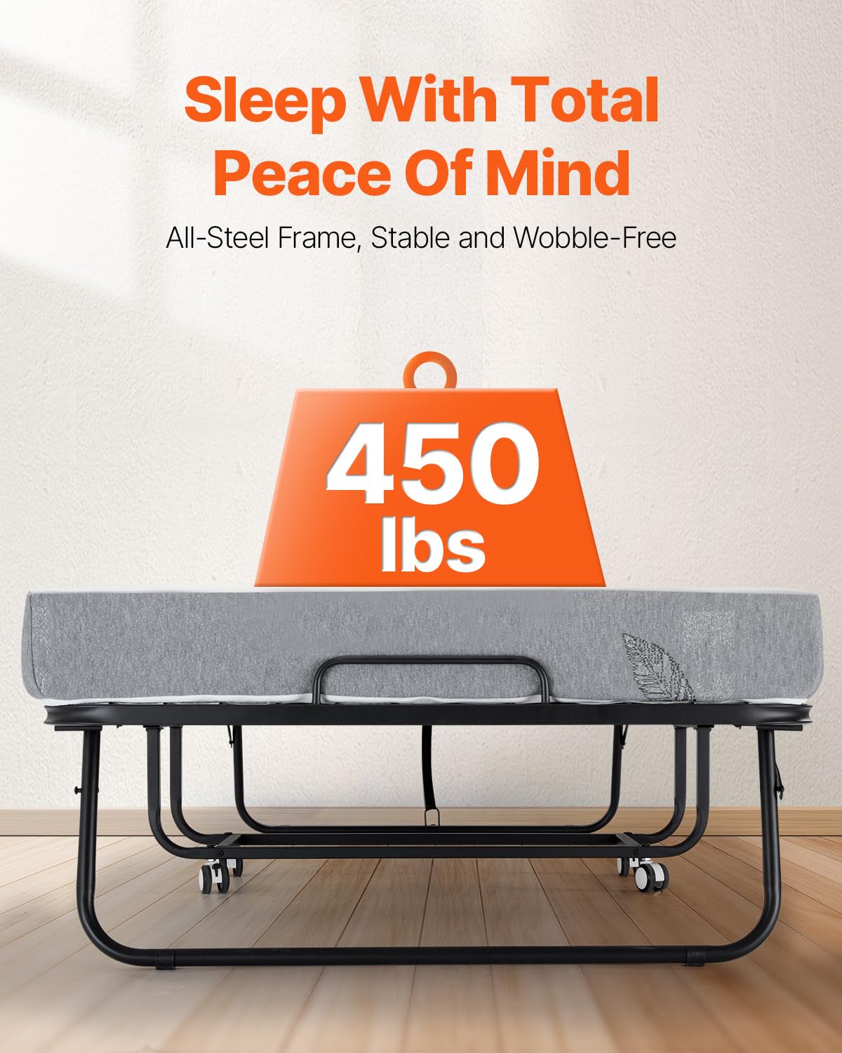 White Twin Size Folding Bed with 5 in Memory Foam Mattress X3413