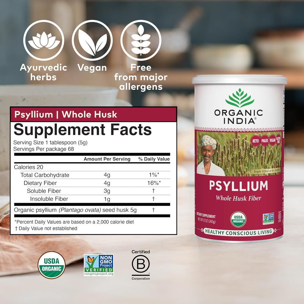 Whole Psyllium Husk Powder Organic Vegan 12 oz Z177590