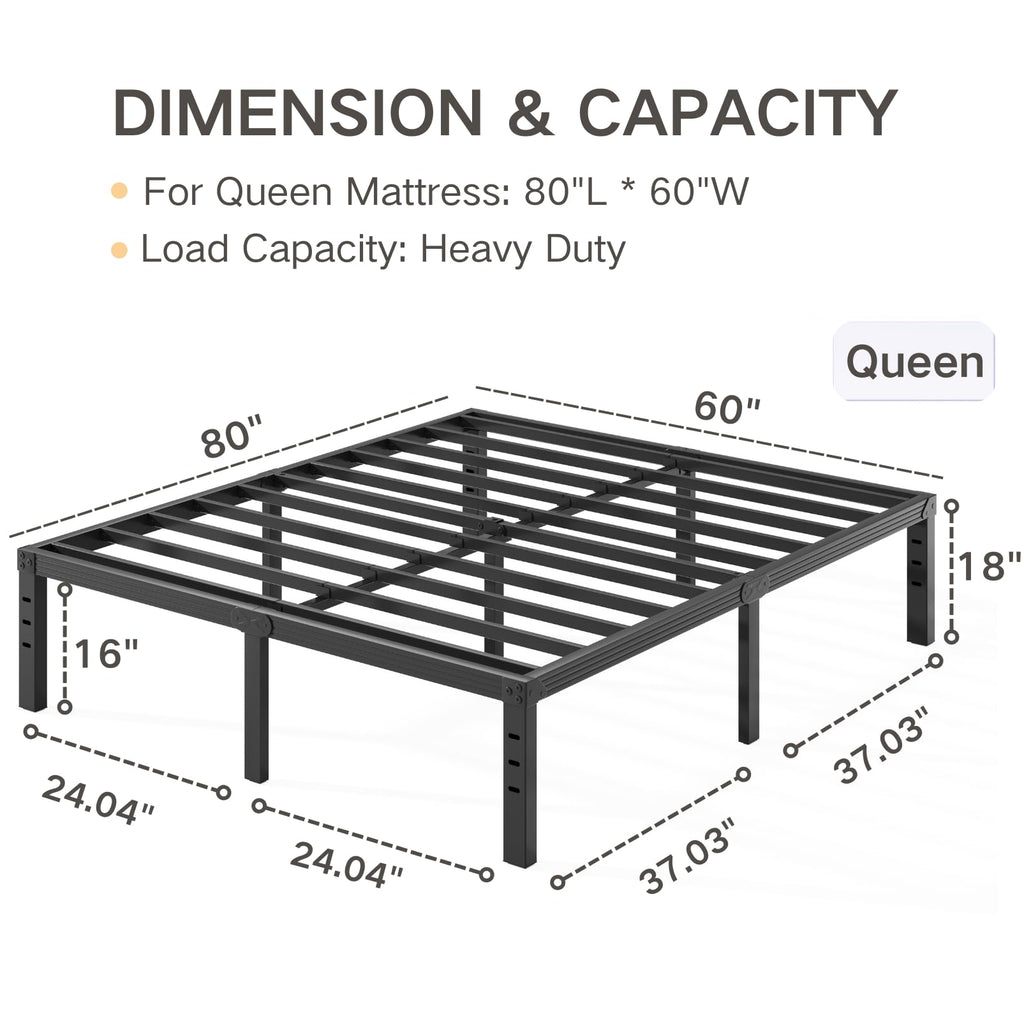 Black 18" Metal Queen Bed Frame O98132