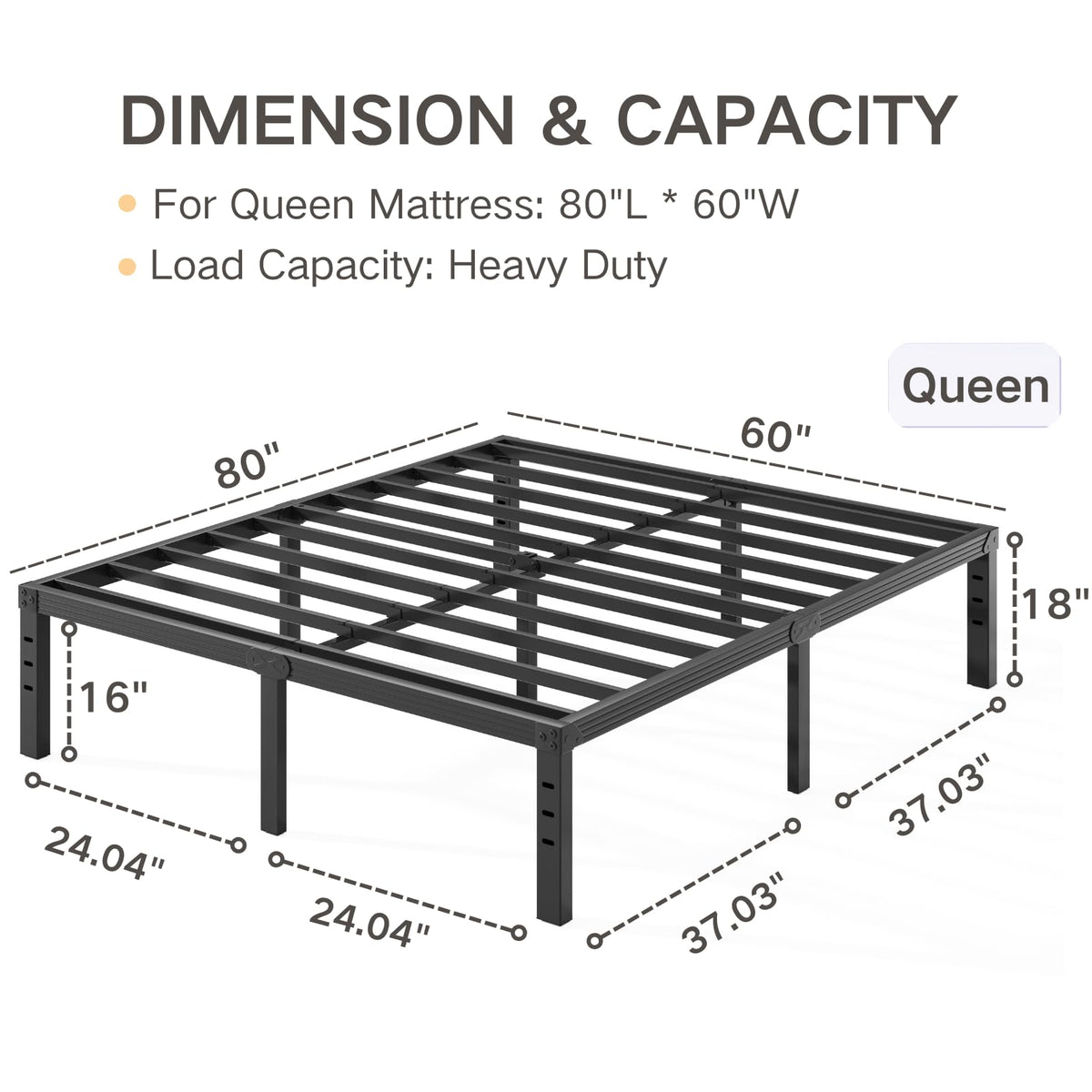 Black 18" Metal Queen Bed Frame O98132