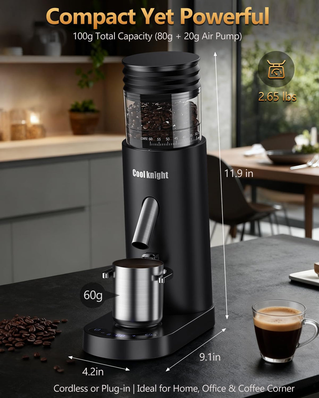 Rechargeable Conical Burr Coffee Grinder with 60 Grind Settings B452729