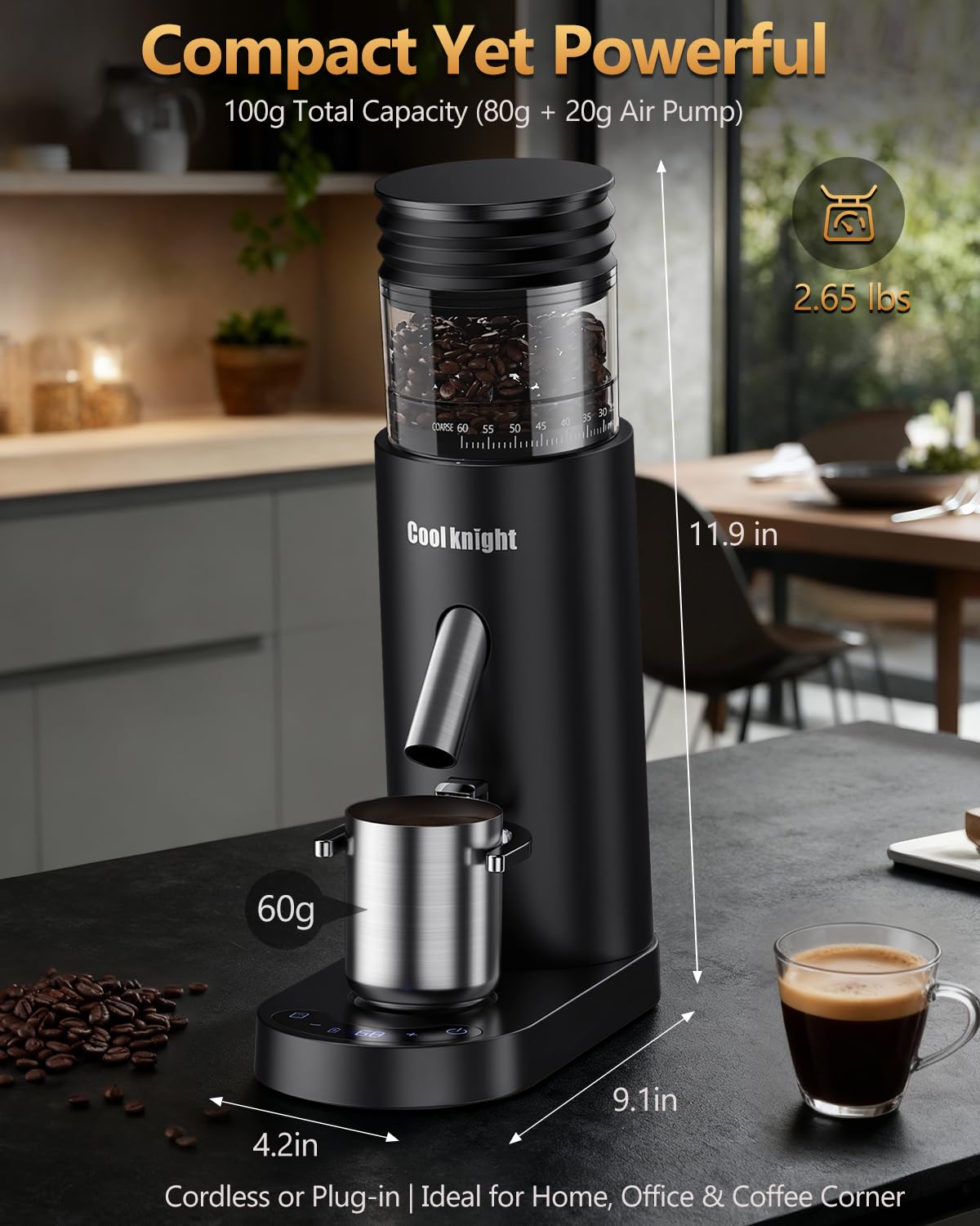 Rechargeable Conical Burr Coffee Grinder with 60 Grind Settings B452729