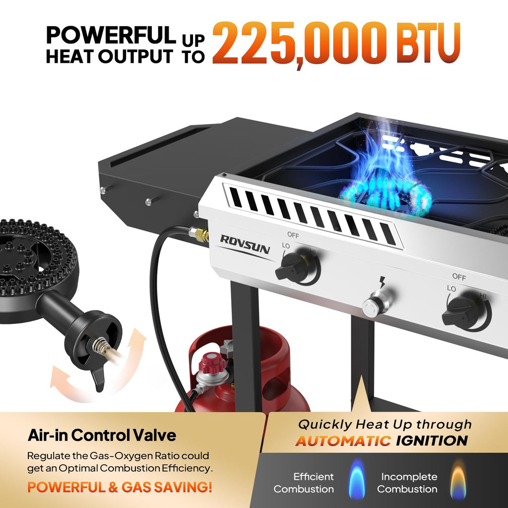 3 Burner Propane Gas Stove with Side Shelves U887