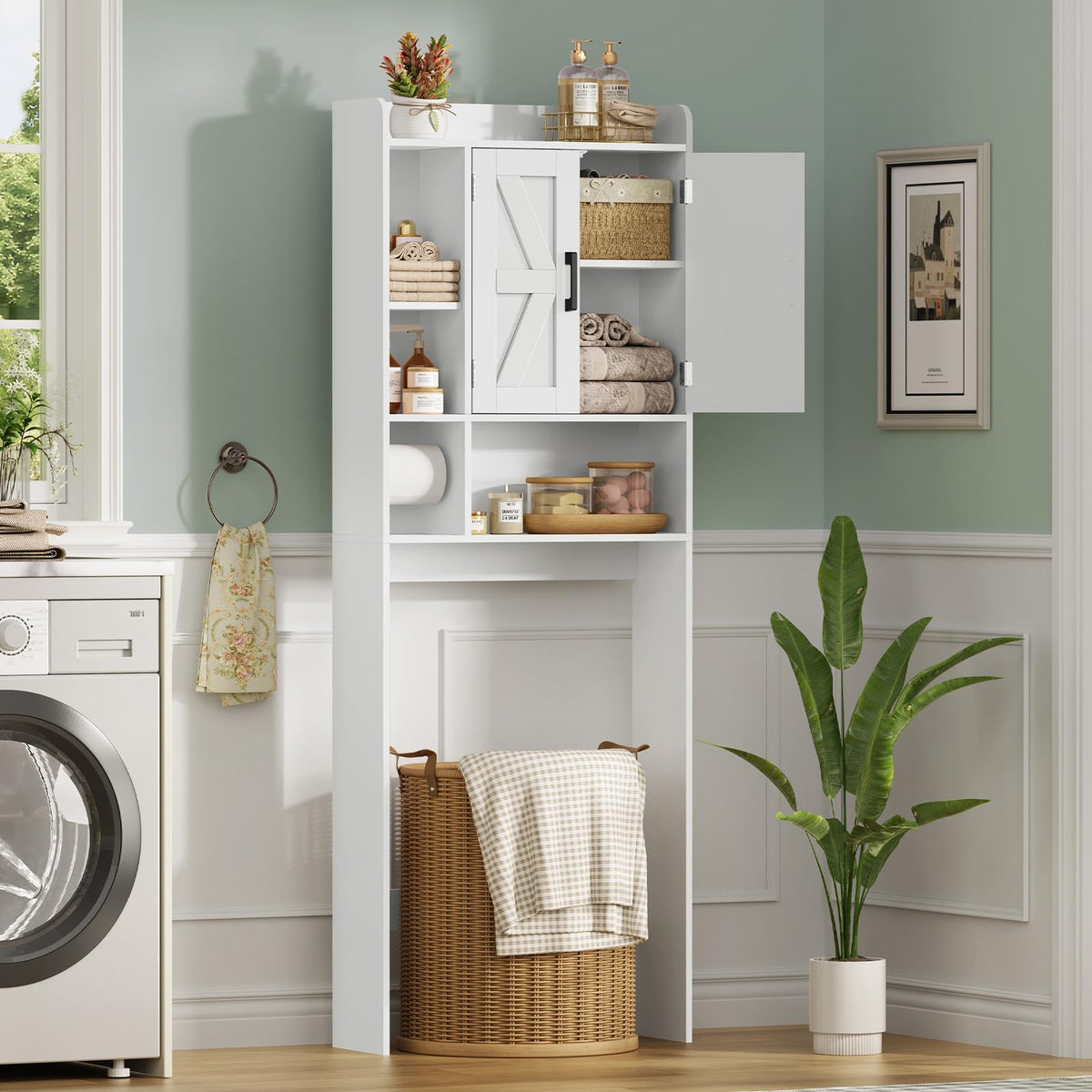 Over The Toilet Storage Cabinet with 4 Open Shelves and Adjustable Shelf, White P2970