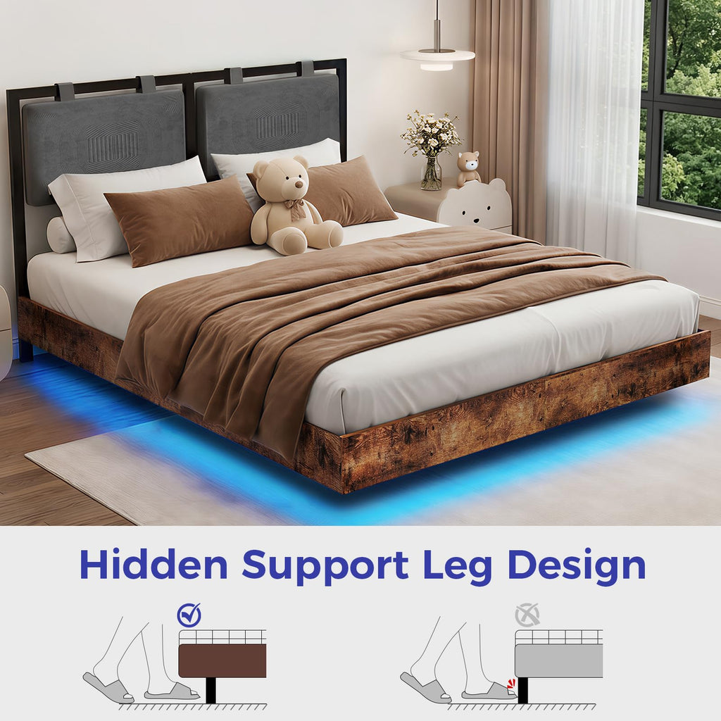 Full Size Floating Bed Frame with LED Lights and Adjustable Headboard L118783