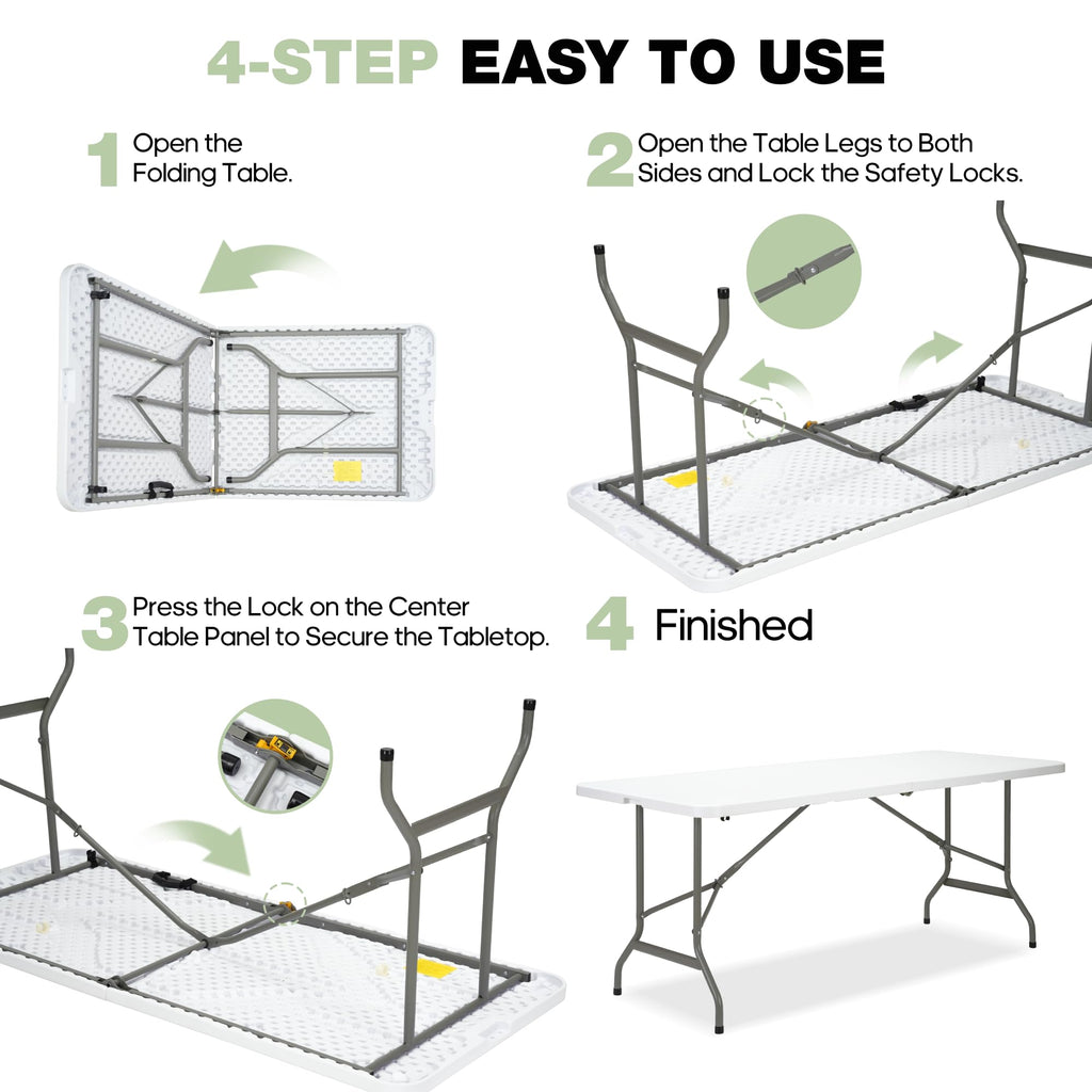 Folding Table 6ft Heavy-Duty 500lbs HDPE Steel White W46235
