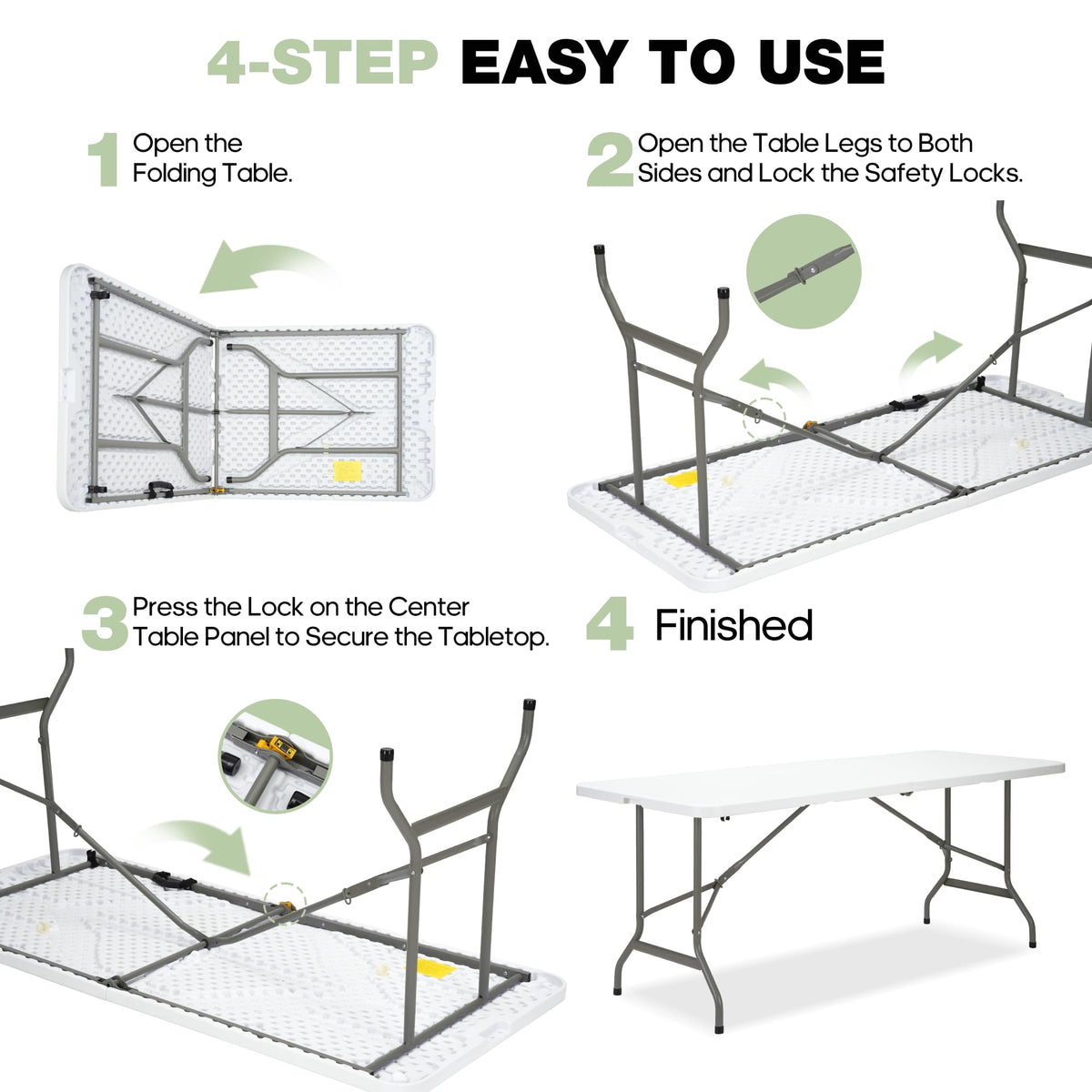 Folding Table 6ft Heavy-Duty 500lbs HDPE Steel White W46235