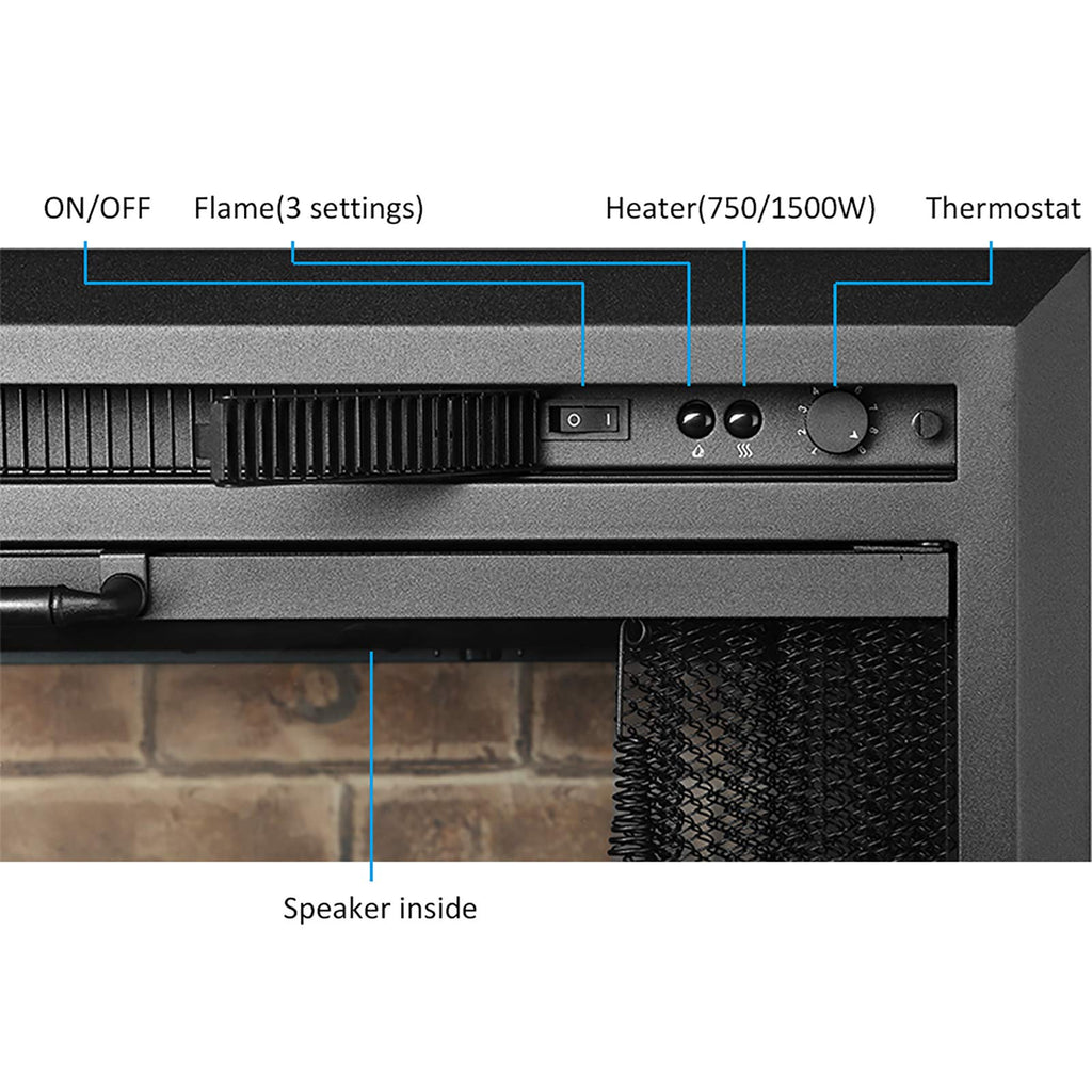 Black Electric Fireplace Insert with Glass Door and Mesh Screen, 750/1500W A778929