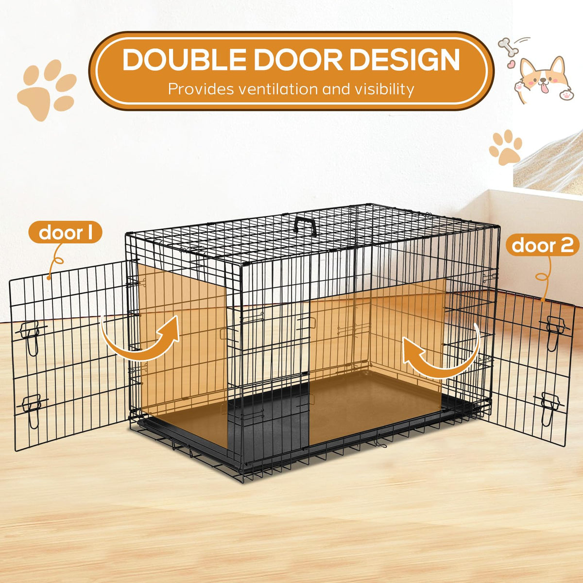 48 Inch Extra Large Folding Dog Crate with Divider Panel B93628