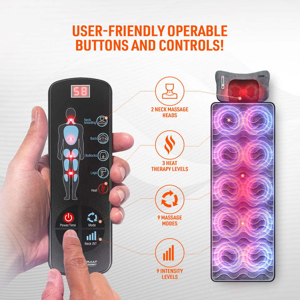 Full Body Massage Mat with Detachable Massage Pillow, 9 Intensity Levels, 9 Massage Modes & 3 Heat Settings F837