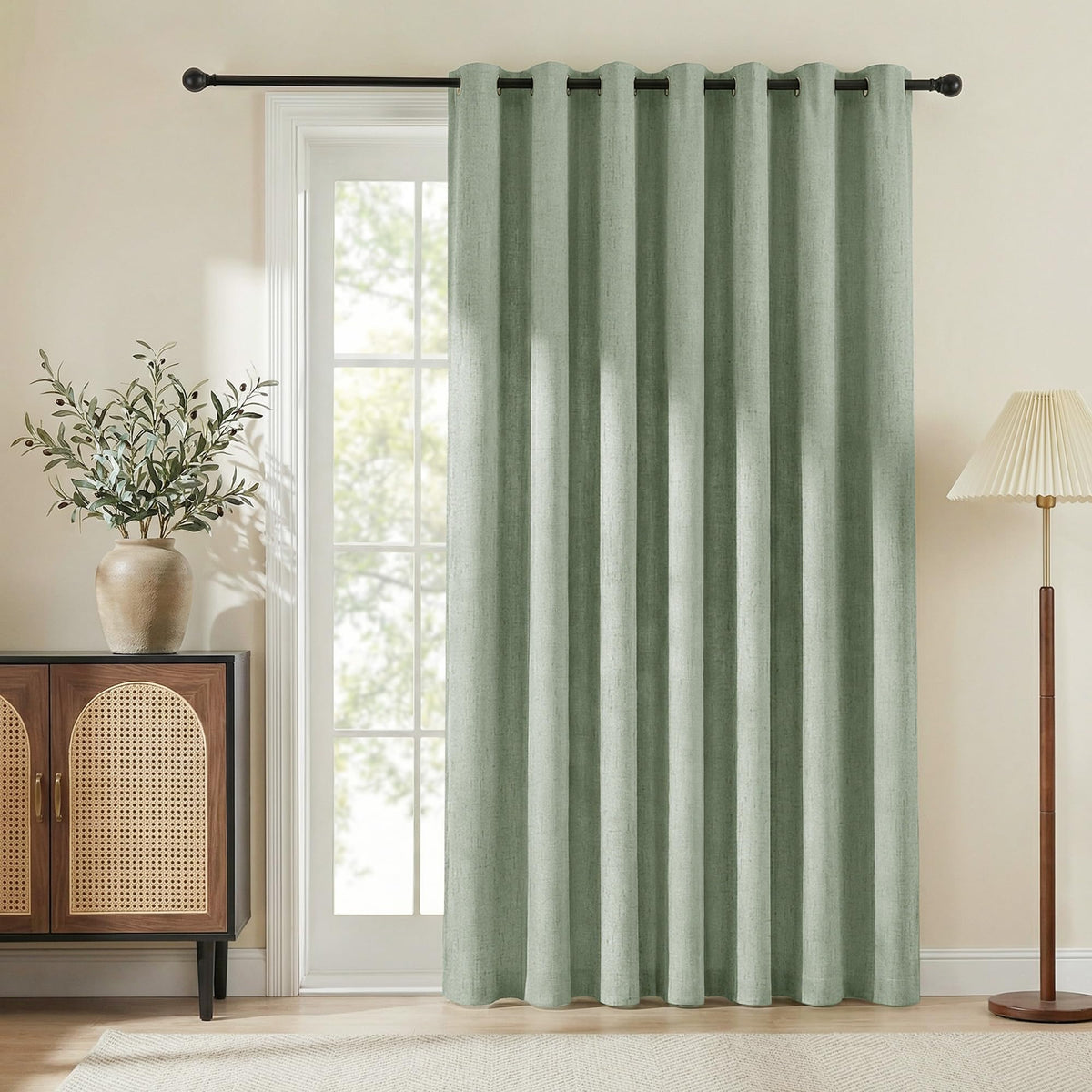 100% Blackout Linen Sliding Door Curtains, Sage Green, 1 Panel B5945