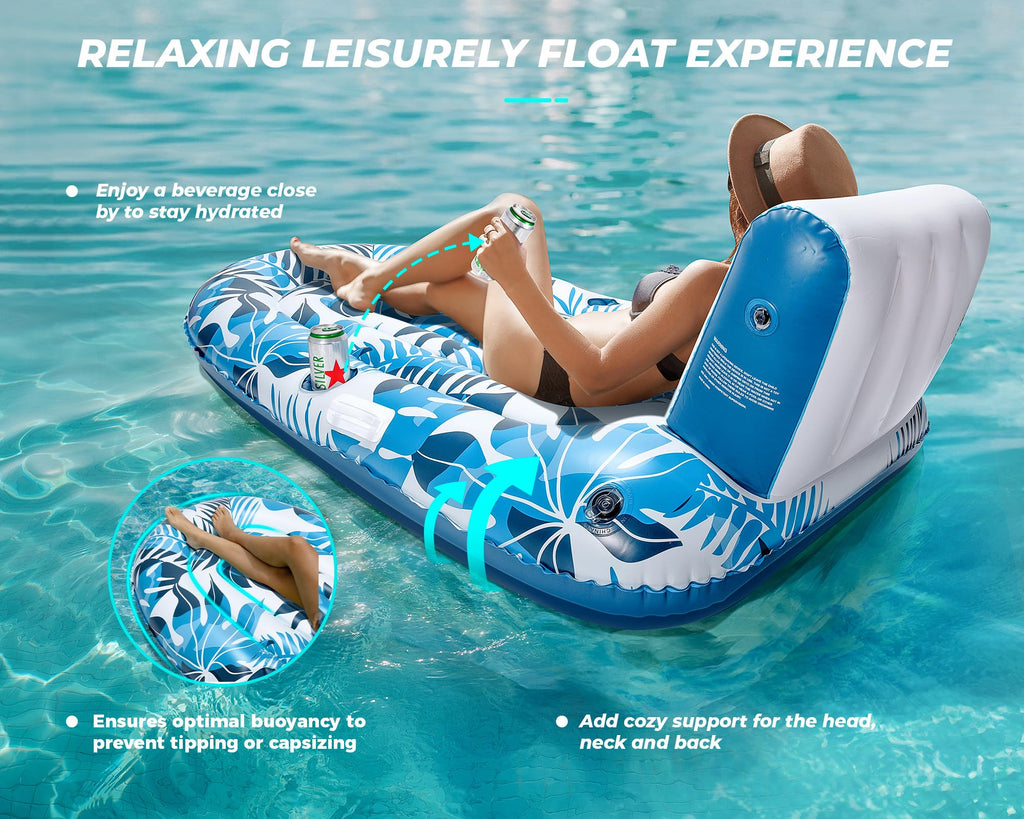 Inflatable Pool Lounger with Cupholder Backrest F534