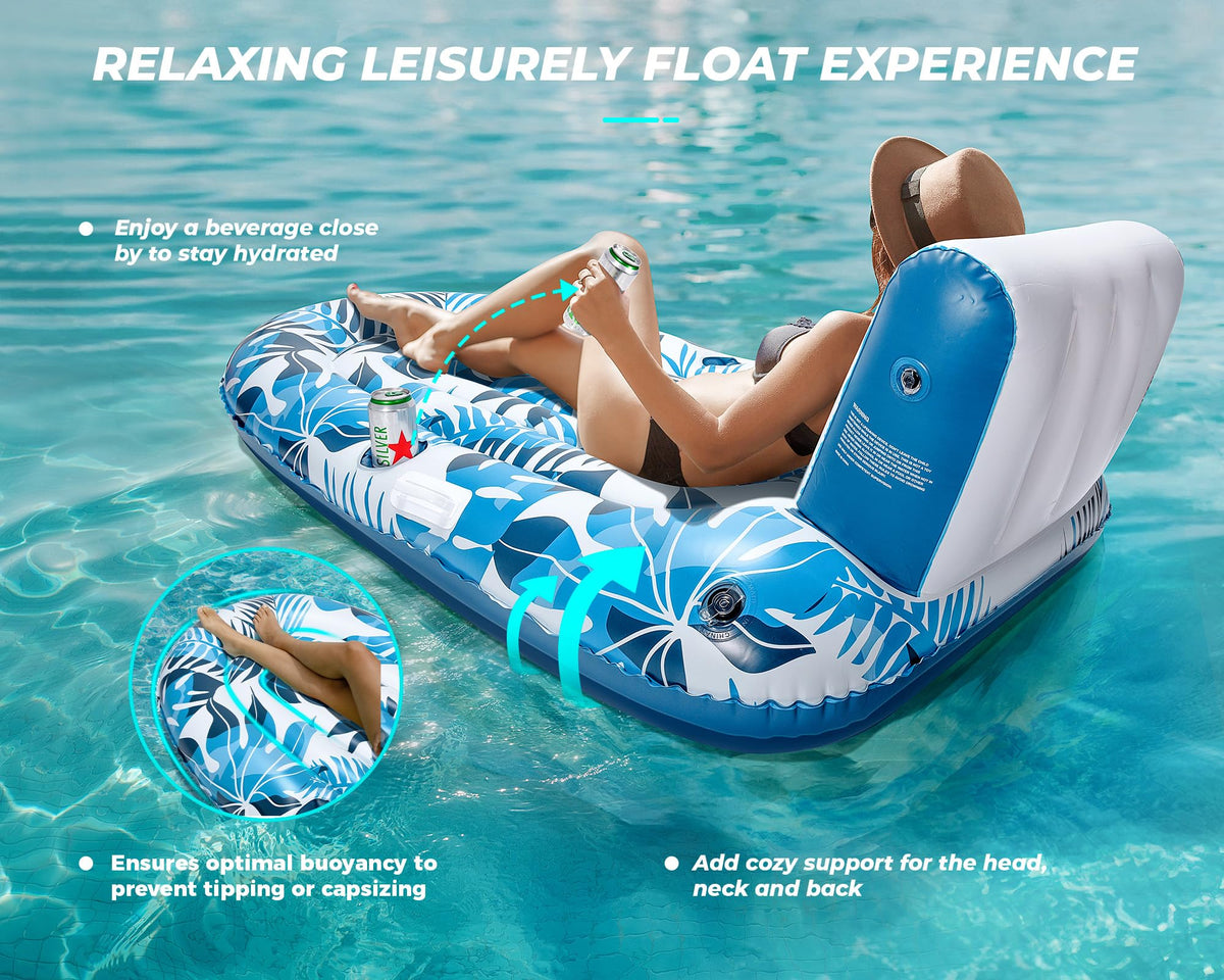 Inflatable Pool Lounger with Cupholder Backrest F534