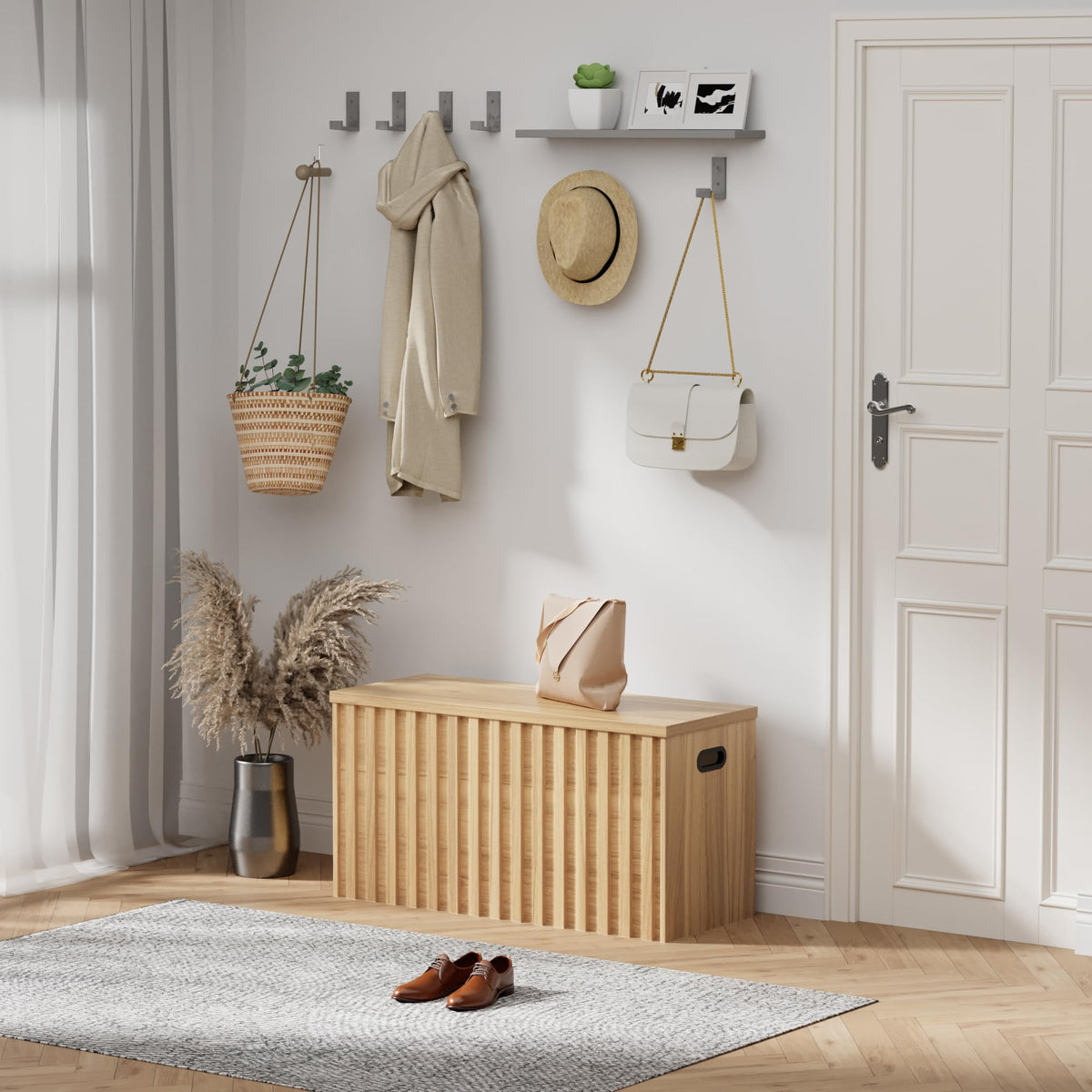 Wood Storage Bench with 2 Safety Hinges X9547