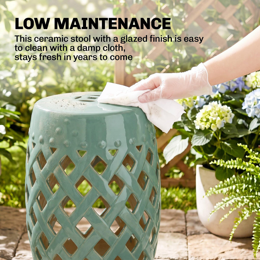 Ceramic Garden Stool Outdoor Stool Green D398920