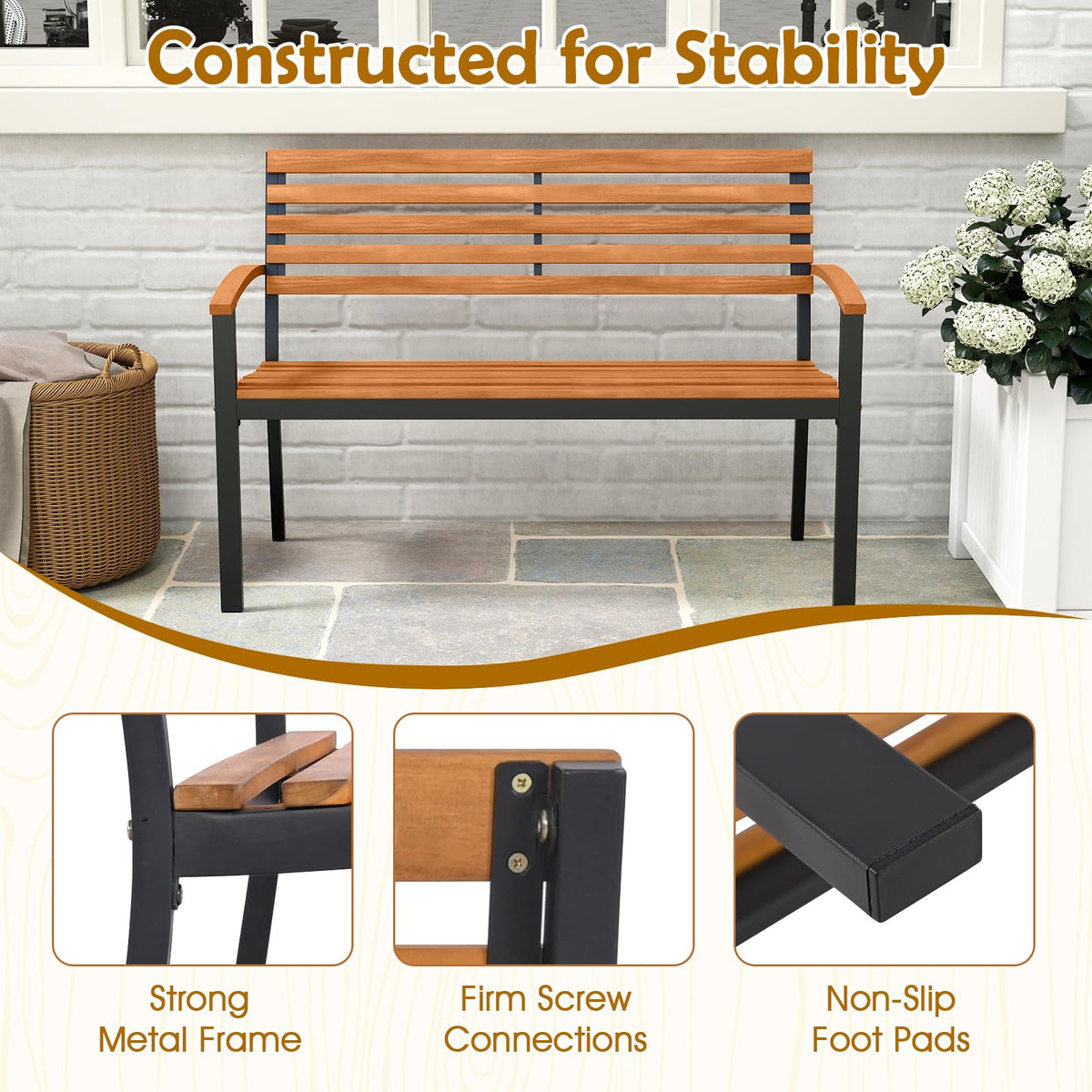 Acacia Wood 2-Person Outdoor Bench O83423