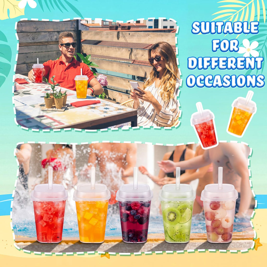 30 Pack 22 oz Clear Plastic Cups with Lids & Straws F637317