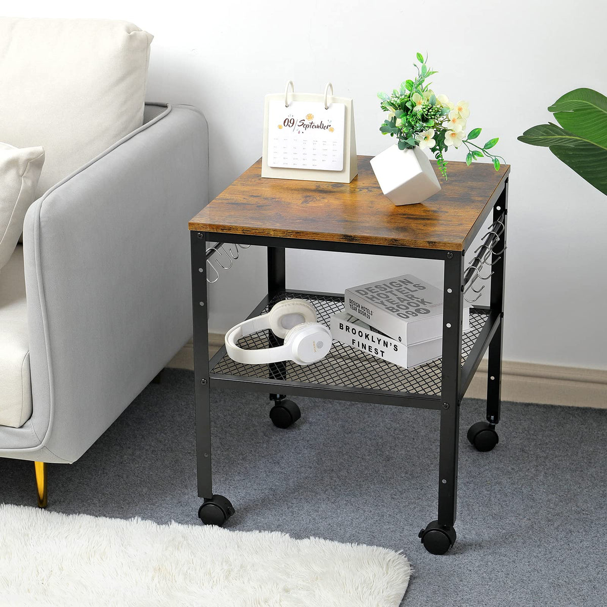 Rustic 2-Tier End Table with Adjustable Height Shelf K315193