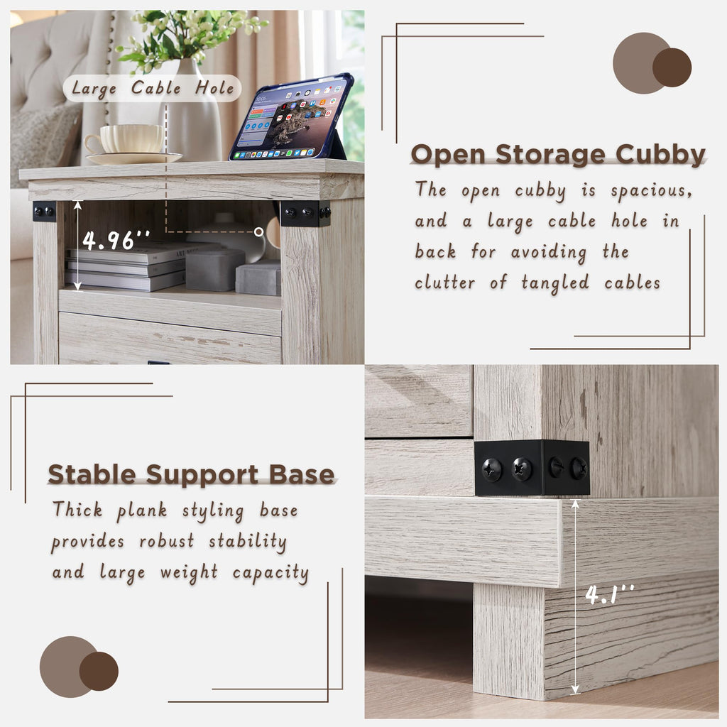 18" Farmhouse Nightstand with Charging Station Q9190
