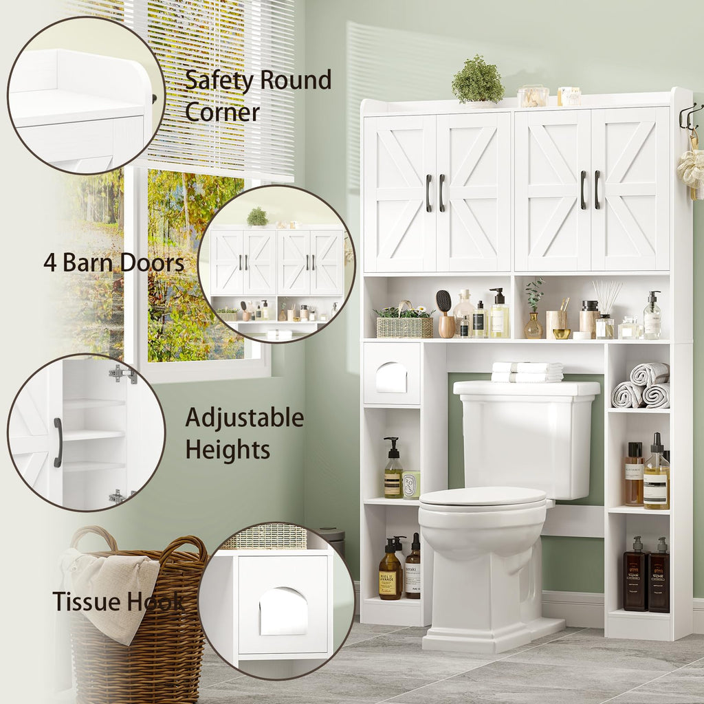 White Over The Toilet Storage Cabinet with 4 Doors V925