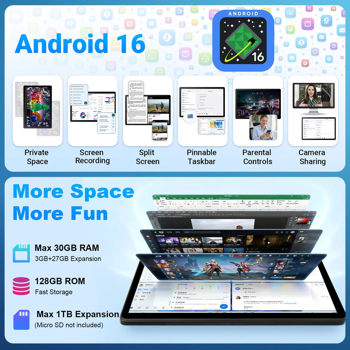 11 Inch 2 in 1 Android 16 Tablet with Keyboard Mouse Pen Case P551